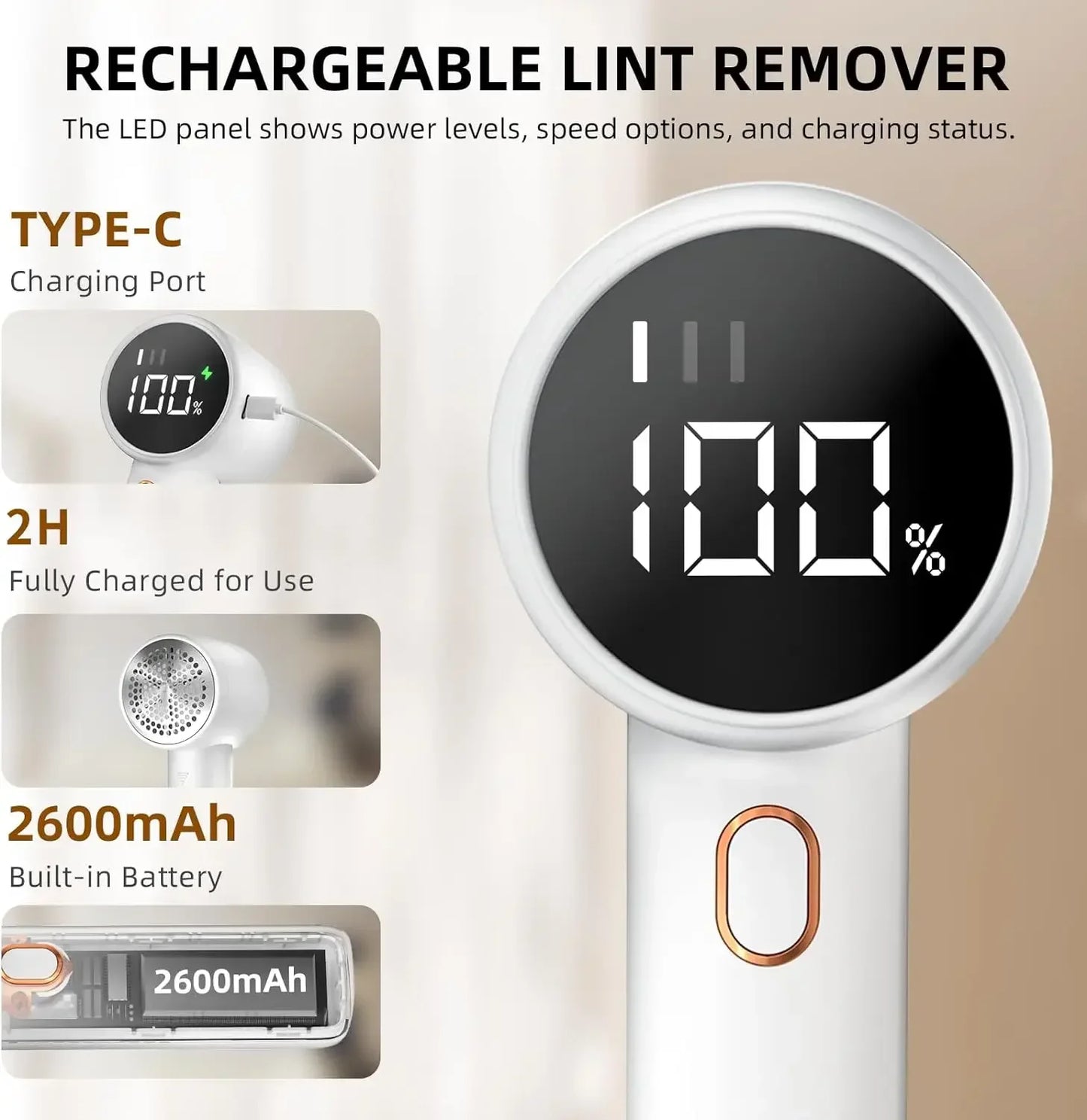 LED Display Rechargeable Lint Remover